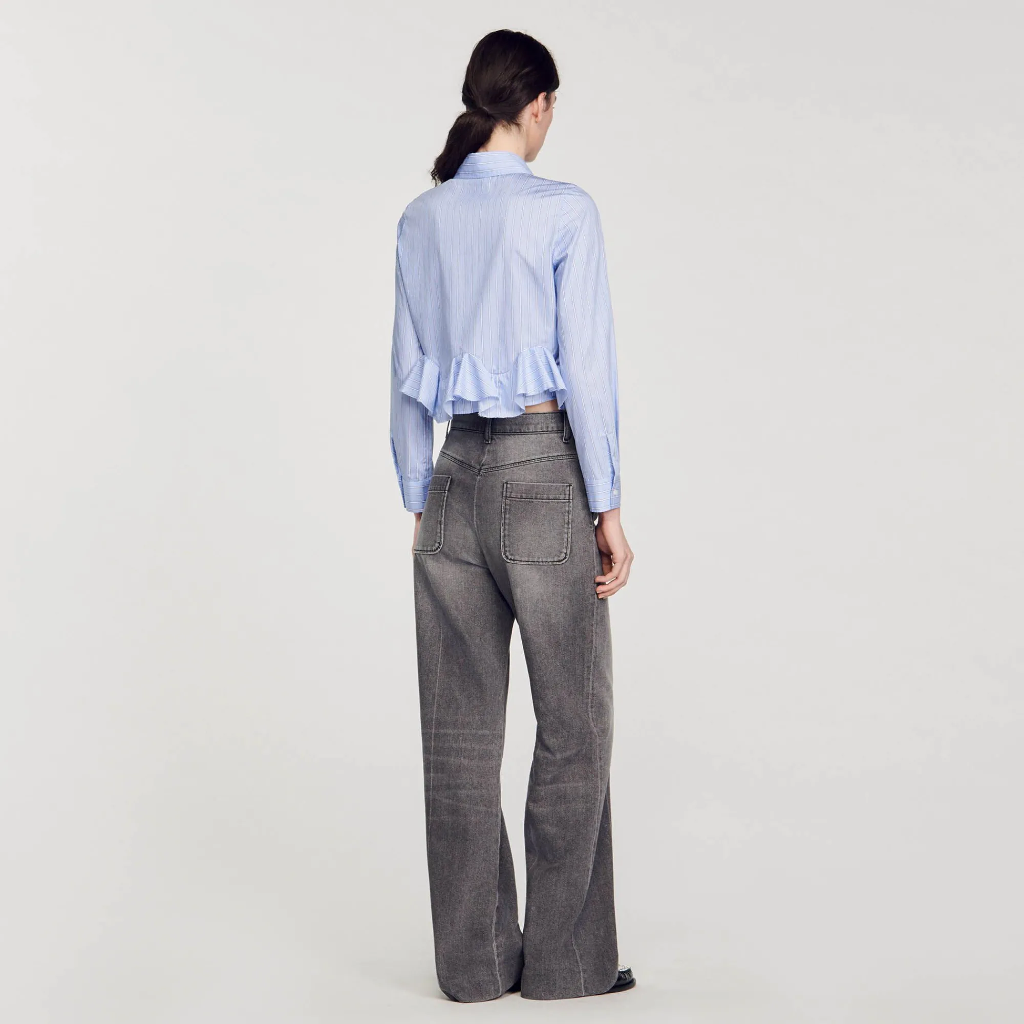 Mulheres Sandro Paris Camisa Listrada De Popeline