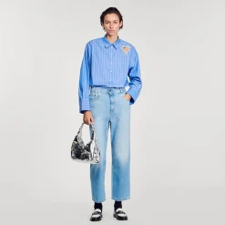 Mulheres Sandro Paris Camisa Listrada E Coracao De Diamante