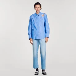 Mulheres Sandro Paris Camisa Listrada E Coracao De Diamante