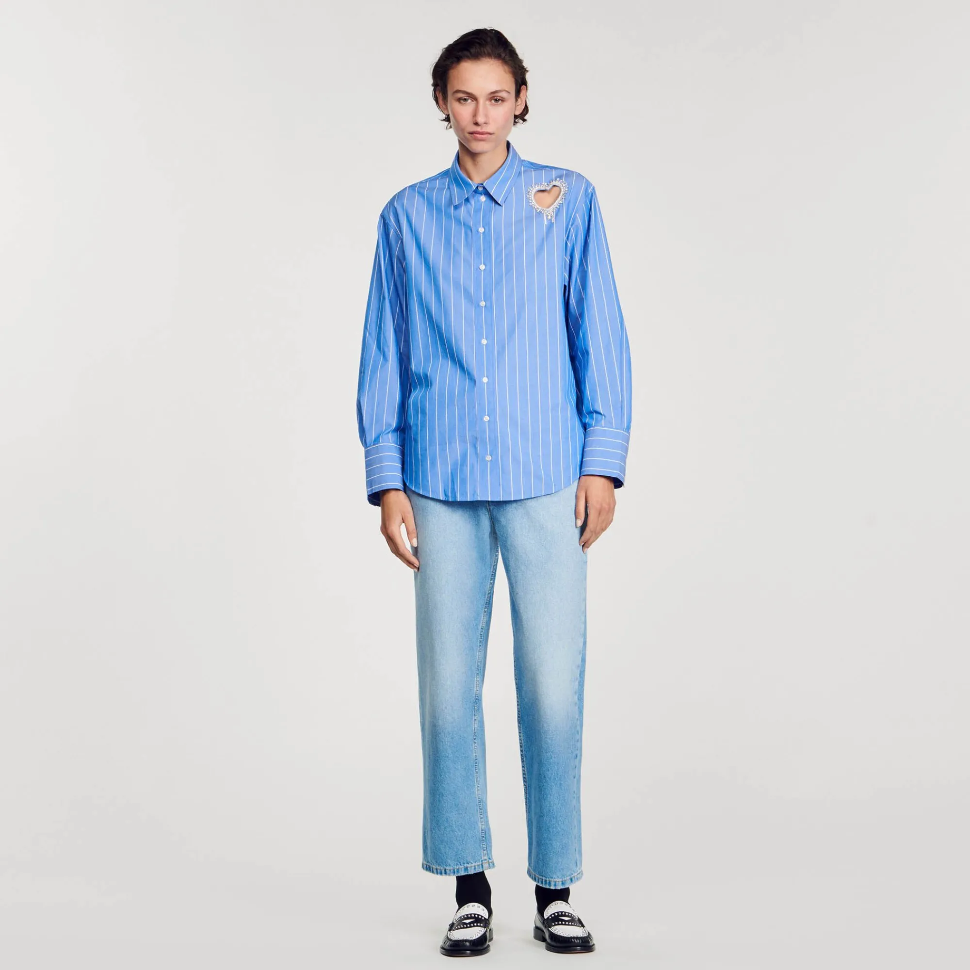 Mulheres Sandro Paris Camisa Listrada E Coracao De Diamante