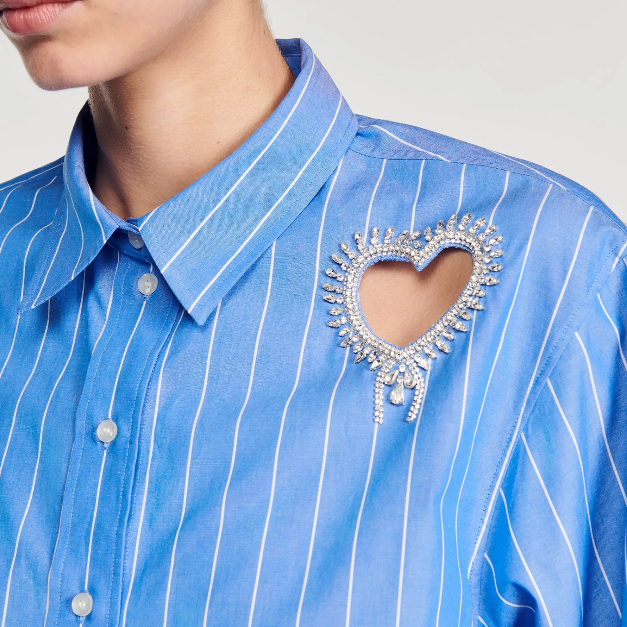 Mulheres Sandro Paris Camisa Listrada E Coracao De Diamante