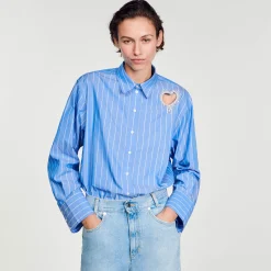 Mulheres Sandro Paris Camisa Listrada E Coracao De Diamante