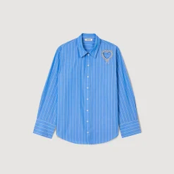 Mulheres Sandro Paris Camisa Listrada E Coracao De Diamante