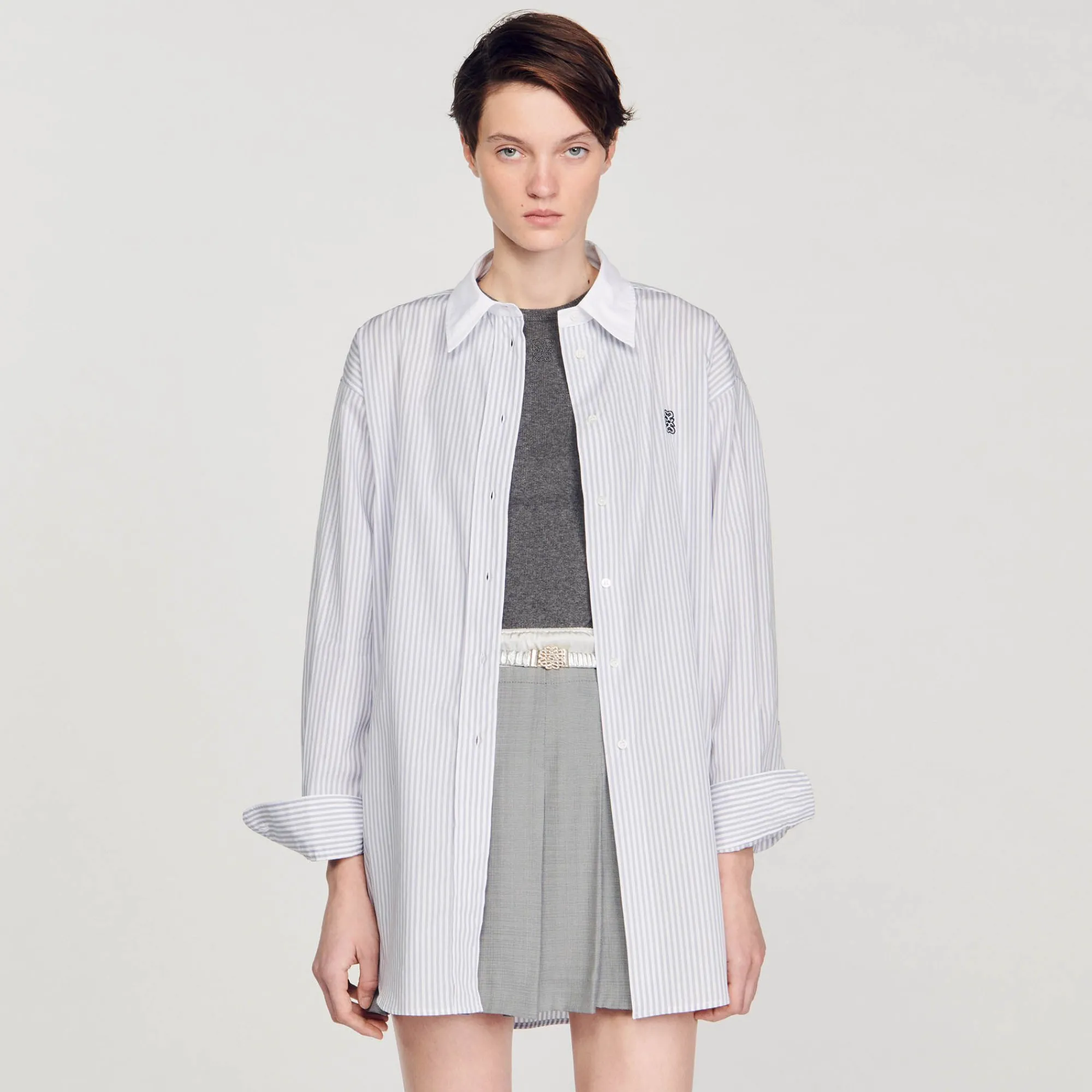 Mulheres Sandro Paris Camisa Listrada Grande