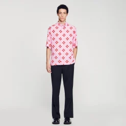 Homem Sandro Paris Camisa Manga Curta Flor Cruzada