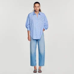 Mulheres Sandro Paris Camisa Oversized Com Strass