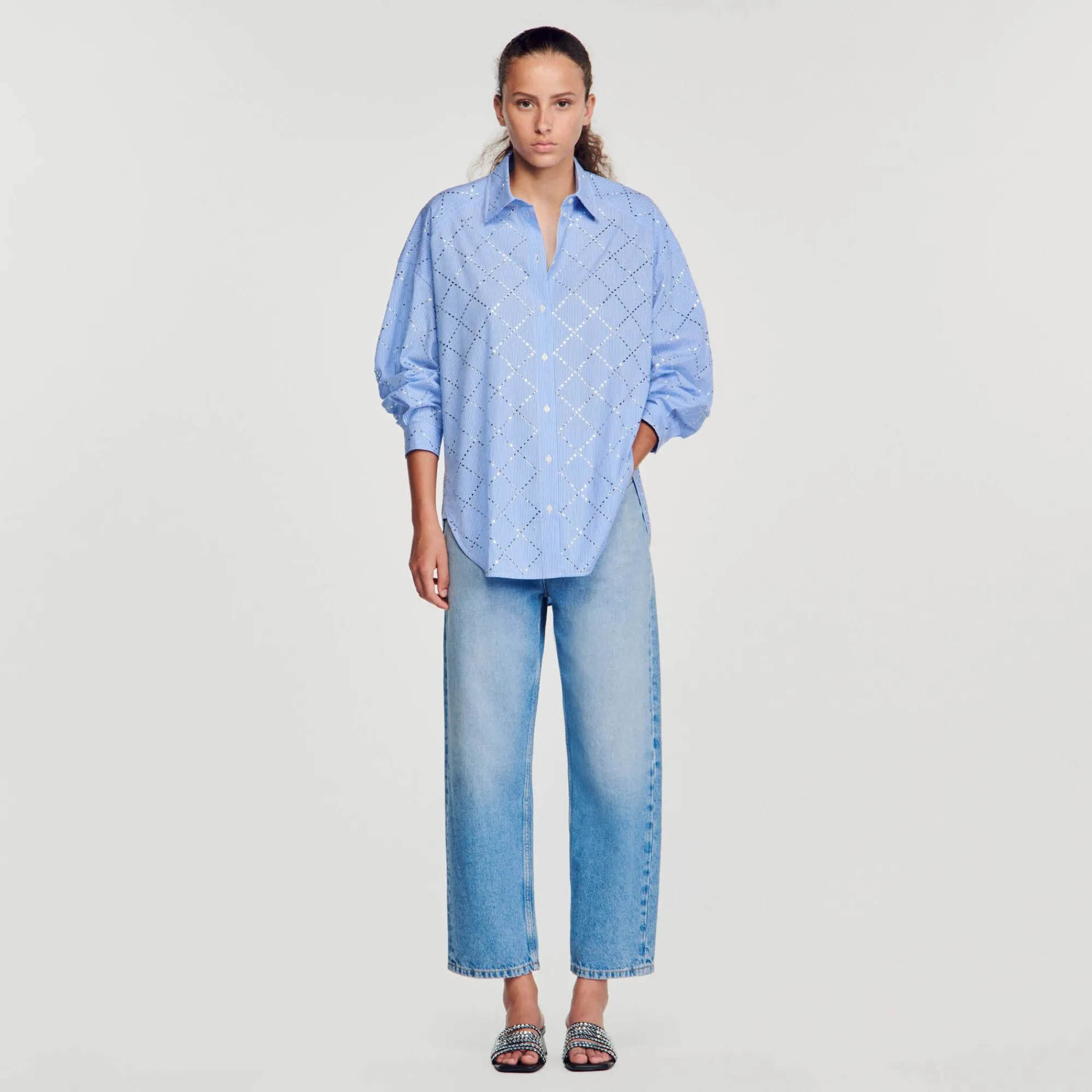Mulheres Sandro Paris Camisa Oversized Com Strass