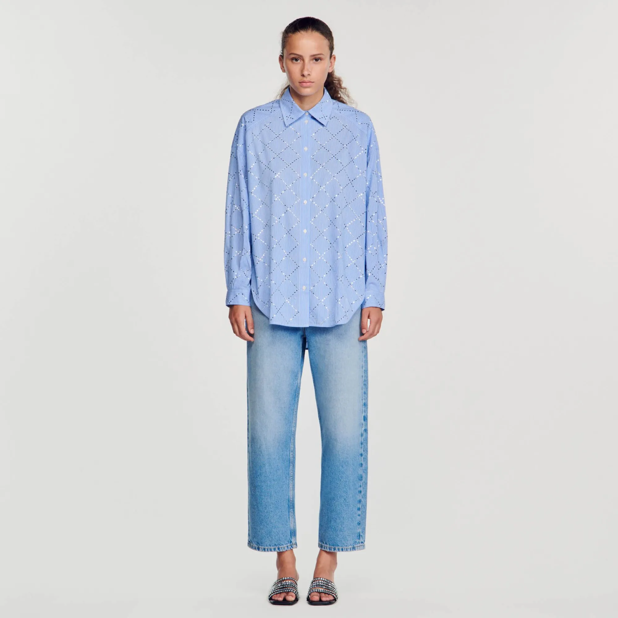 Mulheres Sandro Paris Camisa Oversized Com Strass