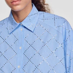 Mulheres Sandro Paris Camisa Oversized Com Strass