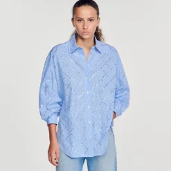 Mulheres Sandro Paris Camisa Oversized Com Strass