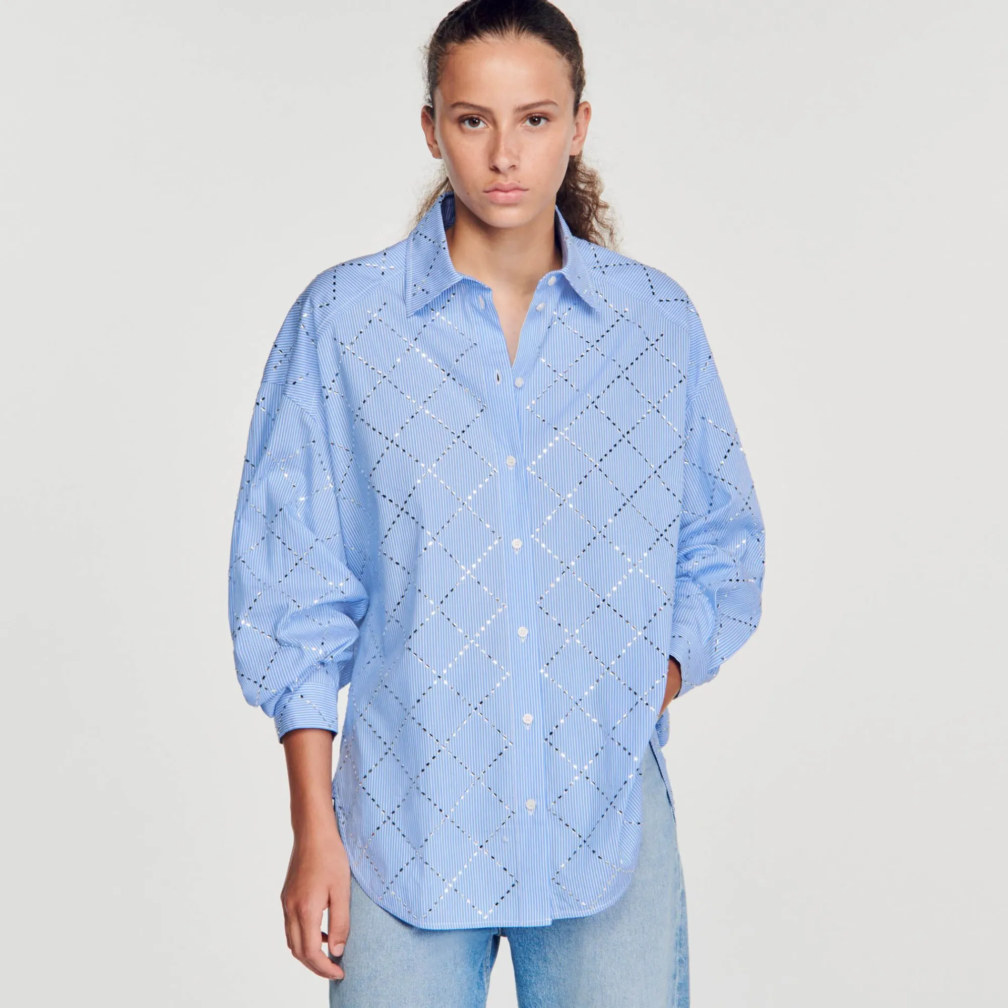 Mulheres Sandro Paris Camisa Oversized Com Strass