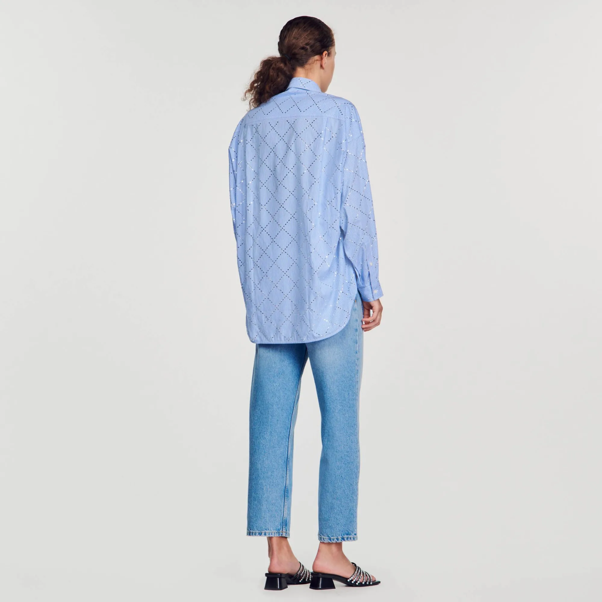 Mulheres Sandro Paris Camisa Oversized Com Strass