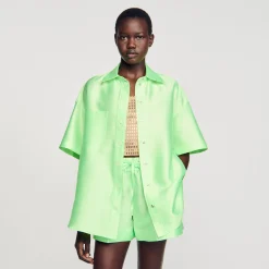 Mulheres Sandro Paris Camisa Oversized De Cetim