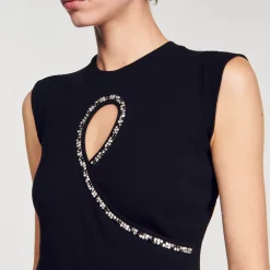 Mulheres Sandro Paris Camiseta Curta Com Abertura Em Strass