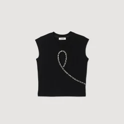Mulheres Sandro Paris Camiseta Curta Com Abertura Em Strass