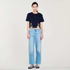 Mulheres Sandro Paris Camiseta Curta Com Detalhe De Strass