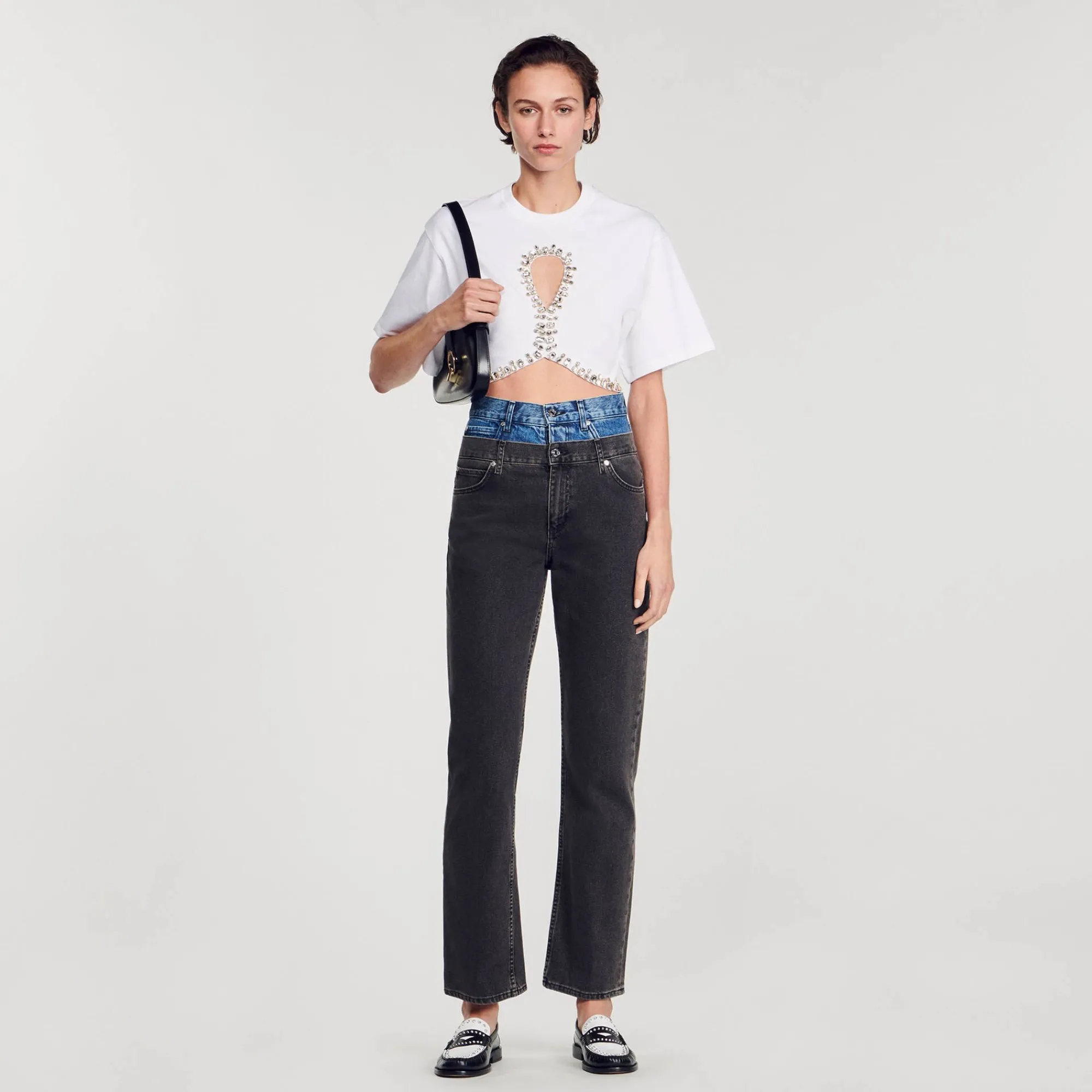 Mulheres Sandro Paris Camiseta Curta Com Strass