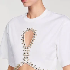 Mulheres Sandro Paris Camiseta Curta Com Strass