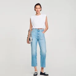 Mulheres Sandro Paris Camiseta Curta De Algodao