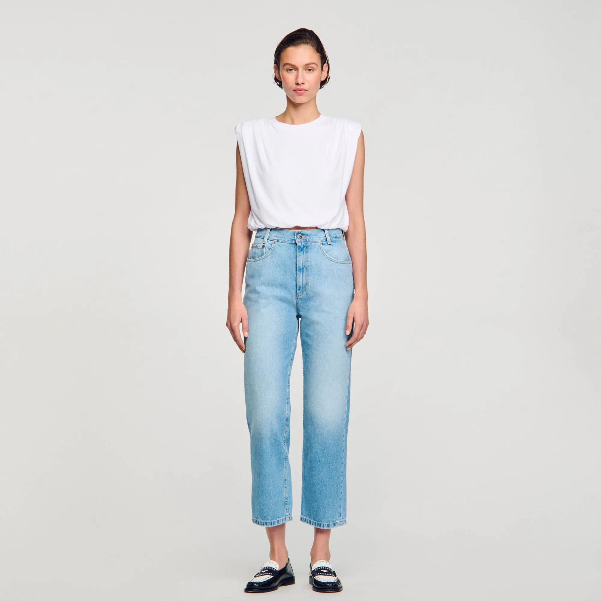 Mulheres Sandro Paris Camiseta Curta De Algodao