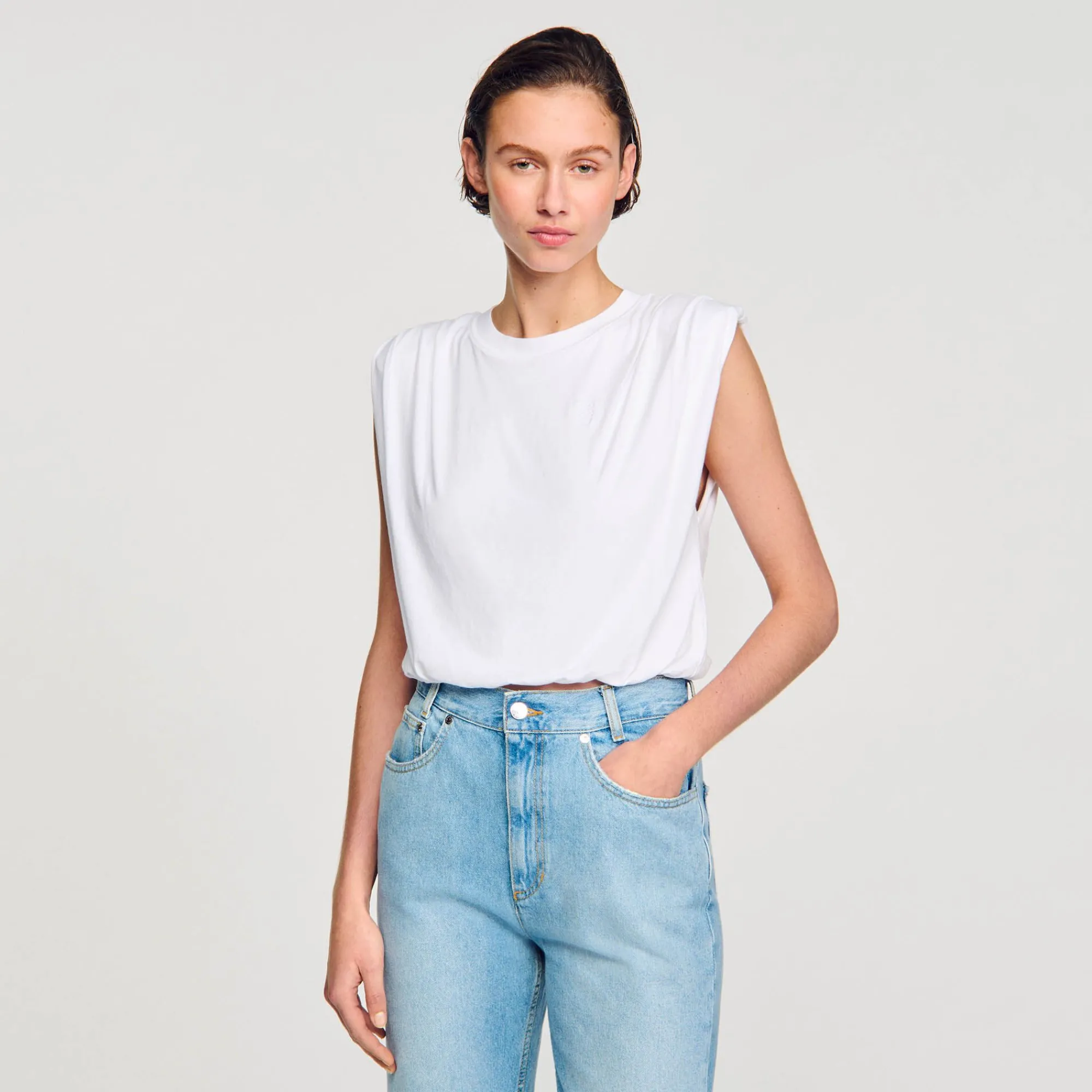 Mulheres Sandro Paris Camiseta Curta De Algodao