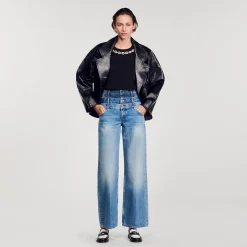 Mulheres Sandro Paris Camiseta De Algodao Organico, Gola Joia