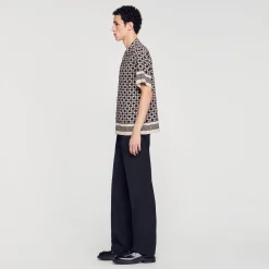 Homem Sandro Paris Camiseta De Manga Curta Com Cruz Quadrada