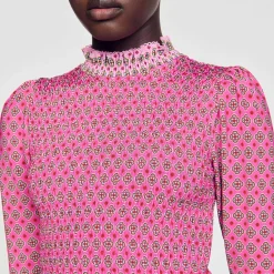 Mulheres Sandro Paris Camiseta Estampada Franzida