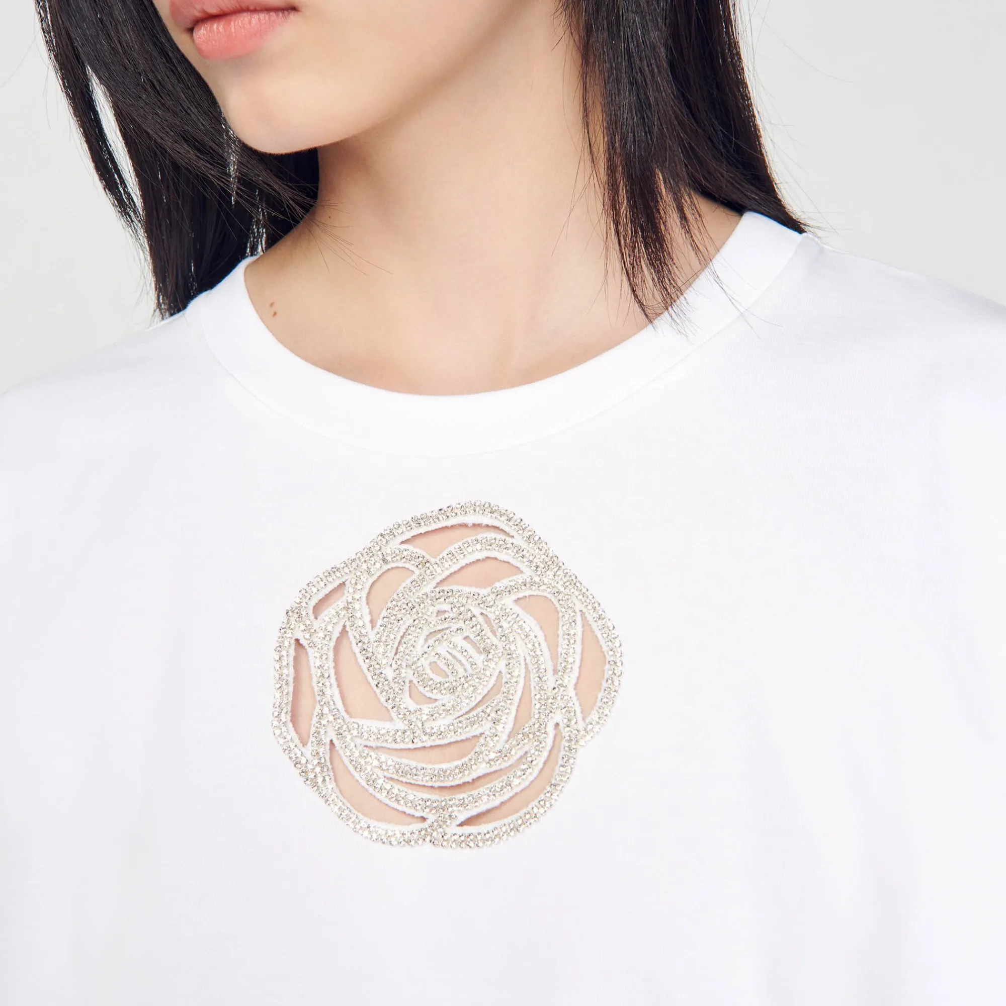 Mulheres Sandro Paris Camiseta Rosa Com Strass