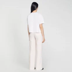 Mulheres Sandro Paris Camiseta Rosa Com Strass