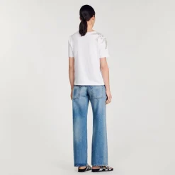 Mulheres Sandro Paris Camiseta Sublimada Com Strass