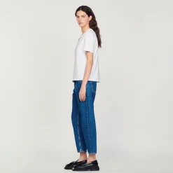 Mulheres Sandro Paris Camiseta Sublimada Com Strass