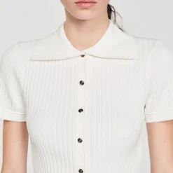 Mulheres Sandro Paris Camisola De Malha Com Gola De Casaco