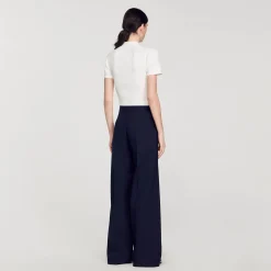 Mulheres Sandro Paris Camisola De Malha Com Gola De Casaco