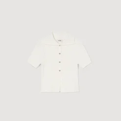 Mulheres Sandro Paris Camisola De Malha Com Gola De Casaco