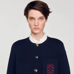 Mulheres Sandro Paris Cardicoat Com Gola Babado