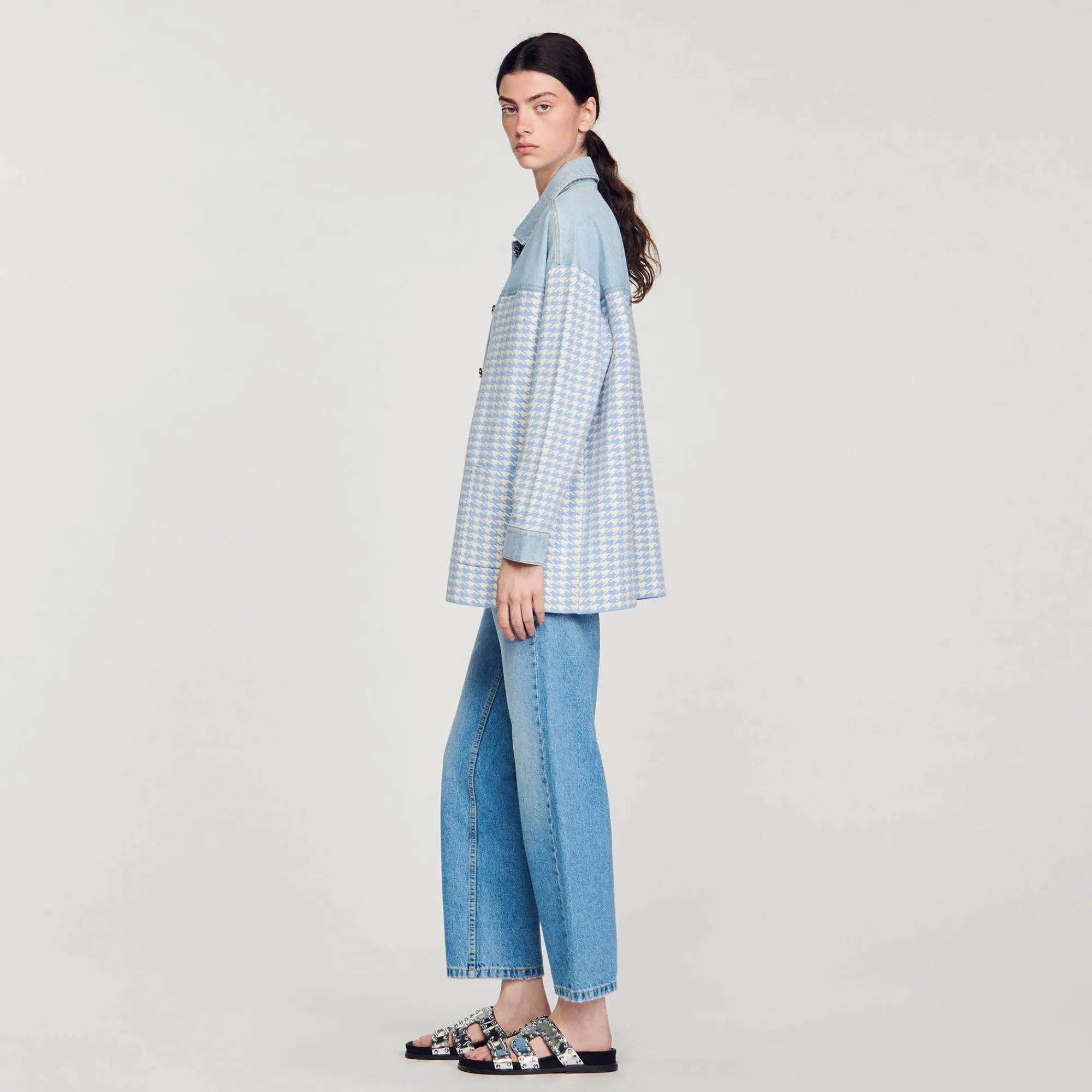 Mulheres Sandro Paris Cardicoat Houndstooth