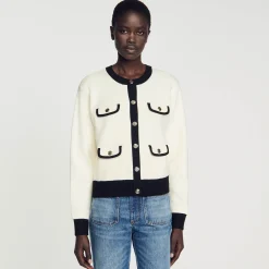 Mulheres Sandro Paris Cardiga Bicolor Com Botoes