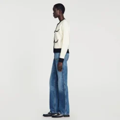 Mulheres Sandro Paris Cardiga Bicolor Com Botoes