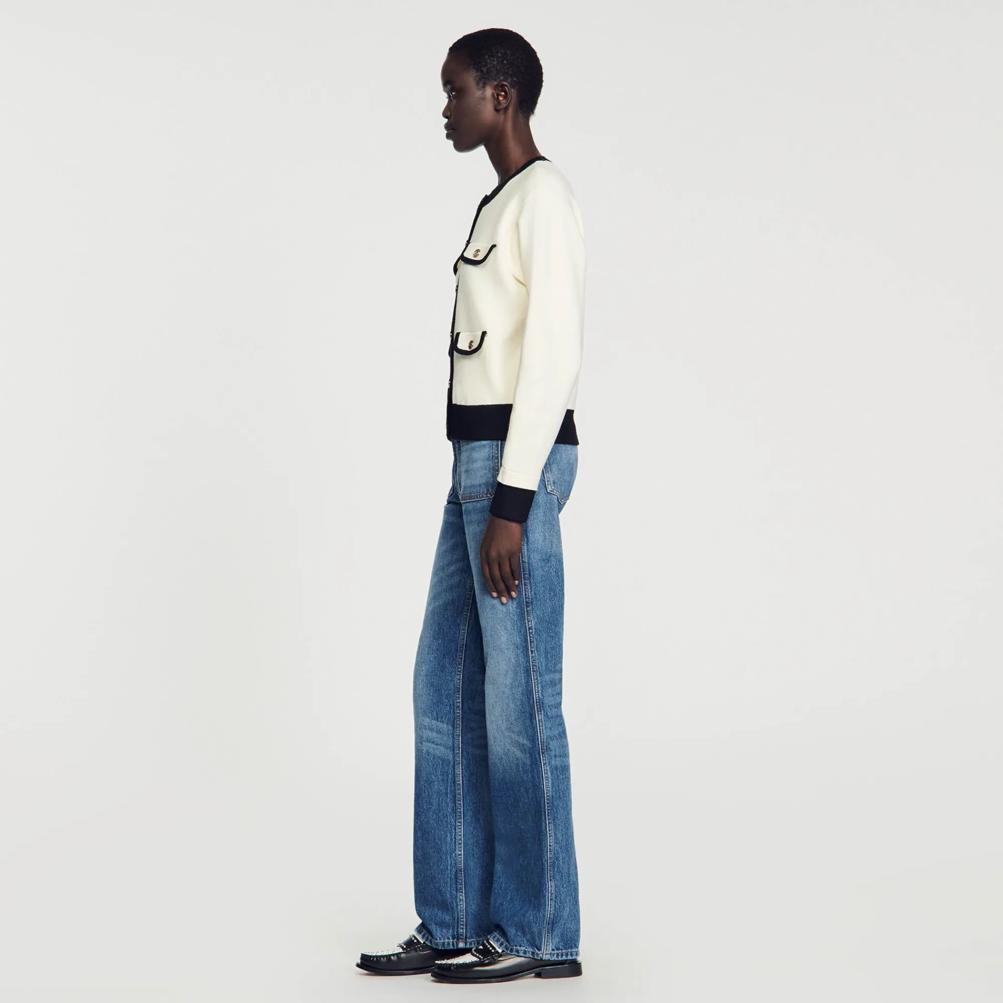 Mulheres Sandro Paris Cardiga Bicolor Com Botoes