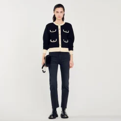 Mulheres Sandro Paris Cardiga Bicolor Com Botoes