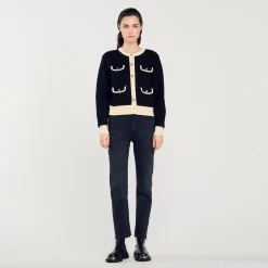 Mulheres Sandro Paris Cardiga Bicolor Com Botoes