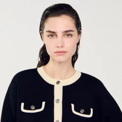 Mulheres Sandro Paris Cardiga Bicolor Com Botoes