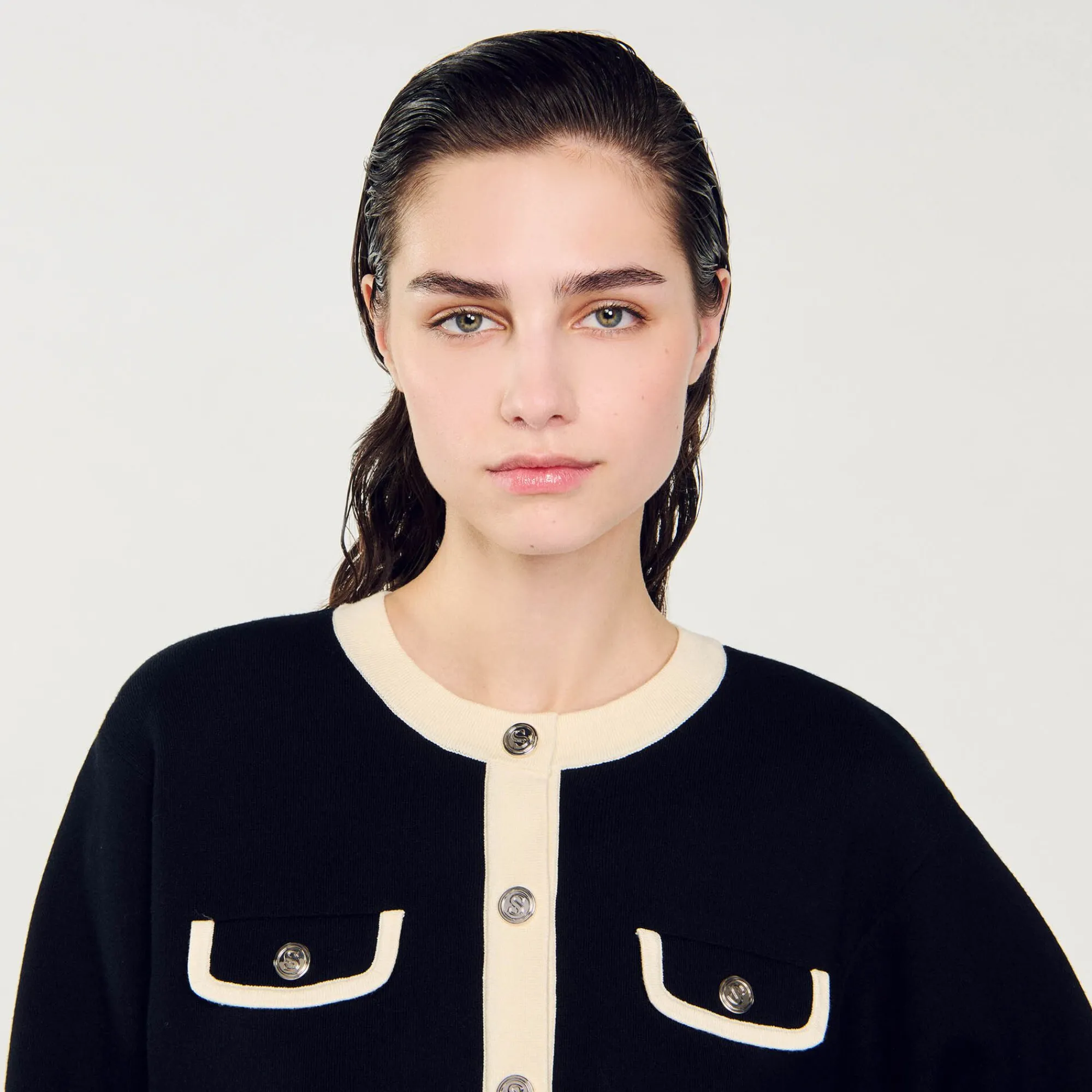 Mulheres Sandro Paris Cardiga Bicolor Com Botoes