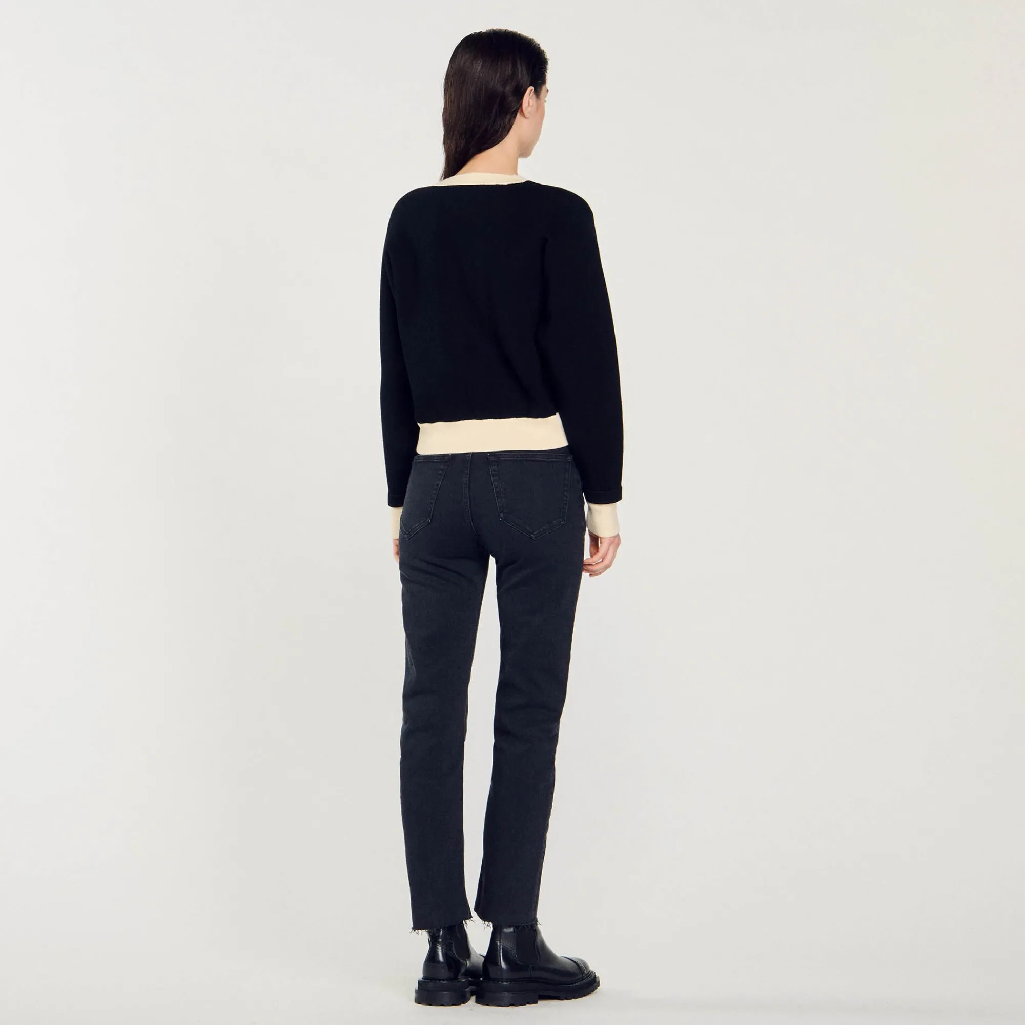 Mulheres Sandro Paris Cardiga Bicolor Com Botoes