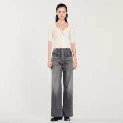 Mulheres Sandro Paris Cardiga Canelado Recortado