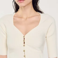 Mulheres Sandro Paris Cardiga Canelado Recortado