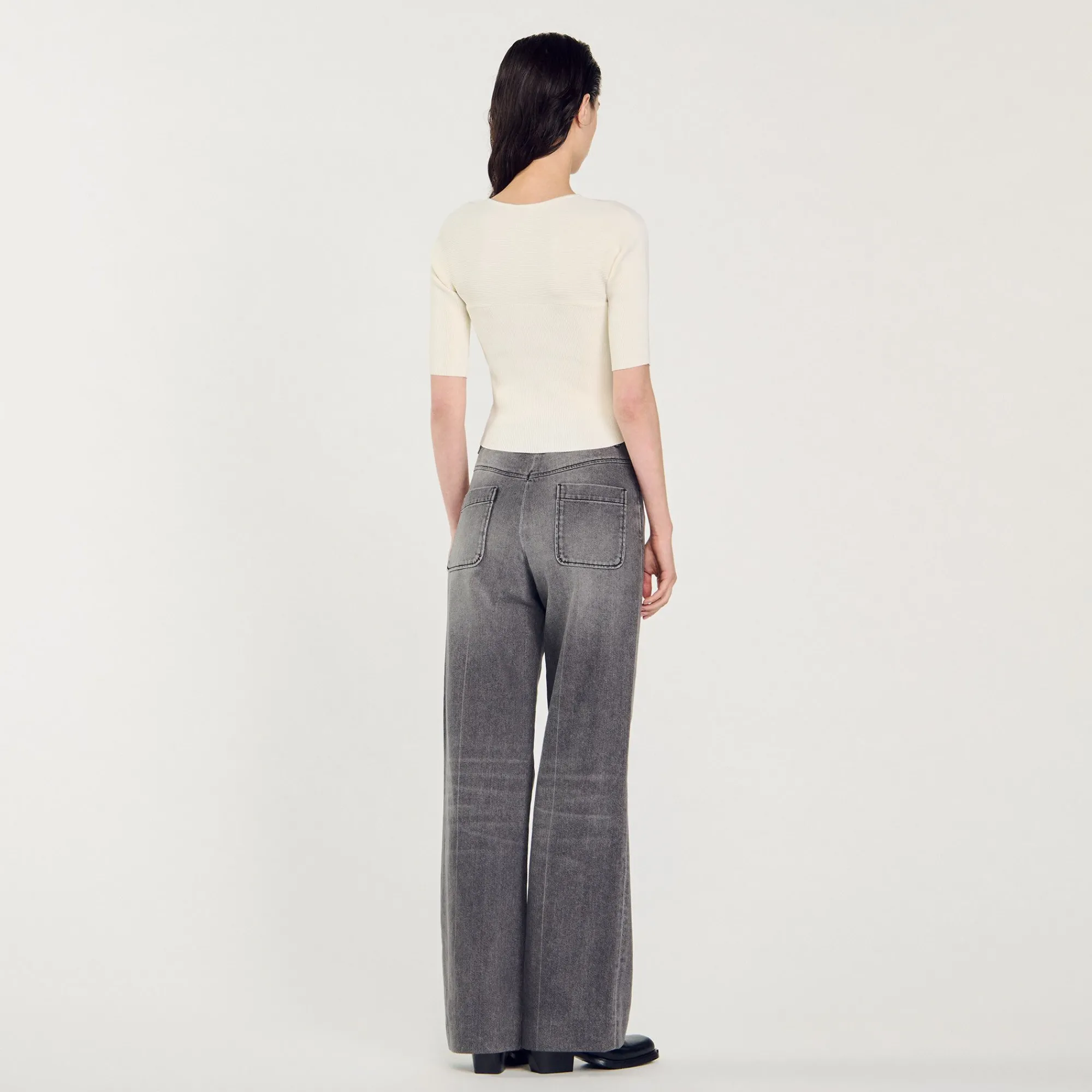 Mulheres Sandro Paris Cardiga Canelado Recortado