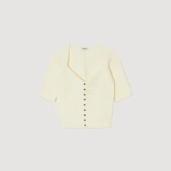 Mulheres Sandro Paris Cardiga Canelado Recortado