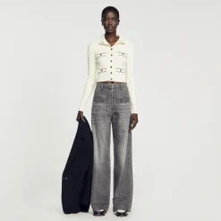 Mulheres Sandro Paris Cardiga De Malha Canelada